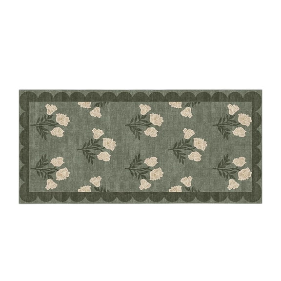 Floral Rug for Entryway Washable Kitchen Rug Vintage Romance Design Small Mat Non Indoor Doormat Lightweight Low-Profile Throw Carpet for Entrance Bathroom Laundry Room, Green