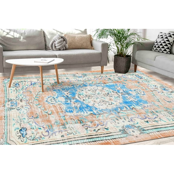 Floral Rug, Gift Rugs, Bathroom Rugs, Floor Rugs, Blue Rugs, Moroccan Design Rugs, Medallion Rugs, Large Rug, Bedroom Rugs, Turkish Rug, 5.2'x7.5' - 160x230 cm