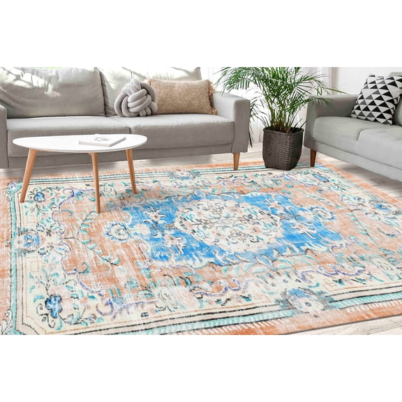 Floral Rug, Gift Rugs, Bathroom Rugs, Floor Rugs, Blue Rugs, Moroccan Design Rugs, Medallion Rugs, Large Rug, Bedroom Rugs, Turkish Rug, 5.9'x9.2' - 180x280 cm