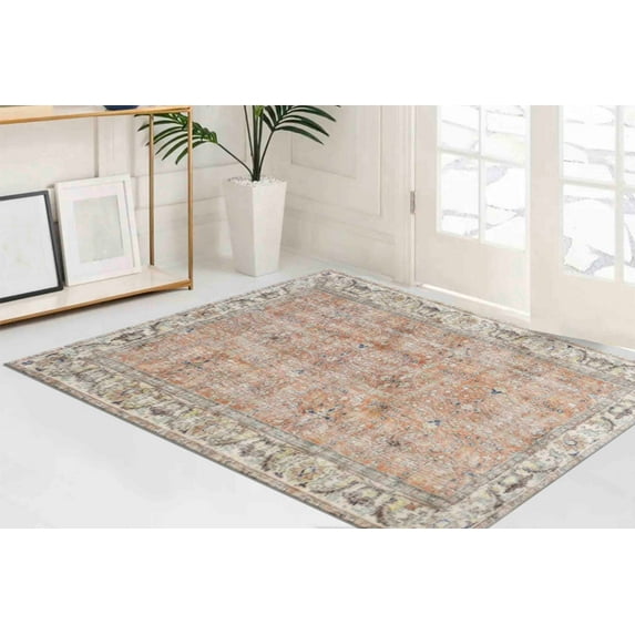 Floral Rugs, Orange Rugs, Muted Rugs, Boho Rug, Turkish Rug, Cool Rug, Anti-Slip Carpet, Nursery Rug, Thick Rug, Custom Rug, Gift Rug, 2.3'x3.3' - 70x110 cm
