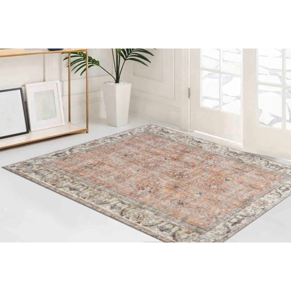 Floral Rugs, Orange Rugs, Muted Rugs, Boho Rug, Turkish Rug, Cool Rug, Anti-Slip Carpet, Nursery Rug, Thick Rug, Custom Rug, Gift Rug, 3.3'x5' - 100x150 cm