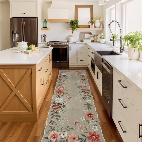 Floral Runners for Hallways, 2'6''x8' Kitchen Runner Rug Non Slip, Soft Washable Runner with Rubber Backing Carpet for Laundry Bedroom Bathroom(Brown)