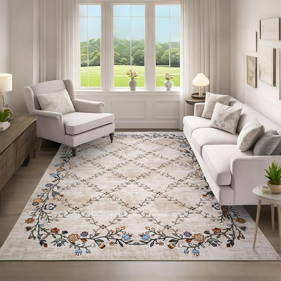 Floral Runner Rug Washable Rug, Non-Slip Non-Shedding Kitchen Carpet, Low Pile Stain-Resistant Soft Carpet for Entryway, for Home Office Decor