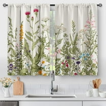 Floral Rustic Plant Kitchen Curtains - Spring Flower Botanical Vintage Farmhouse Country Green Leaves Cafe Short Tier Curtains Decor Wildflower Rod Pocket Window Drapes 36 Inch Length 2 Panels Set