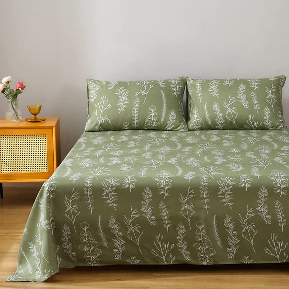 SUNNI REVE 4-Piece 1800 Thread Count Floral Green Microfiber Bed Sheet Set, Queen