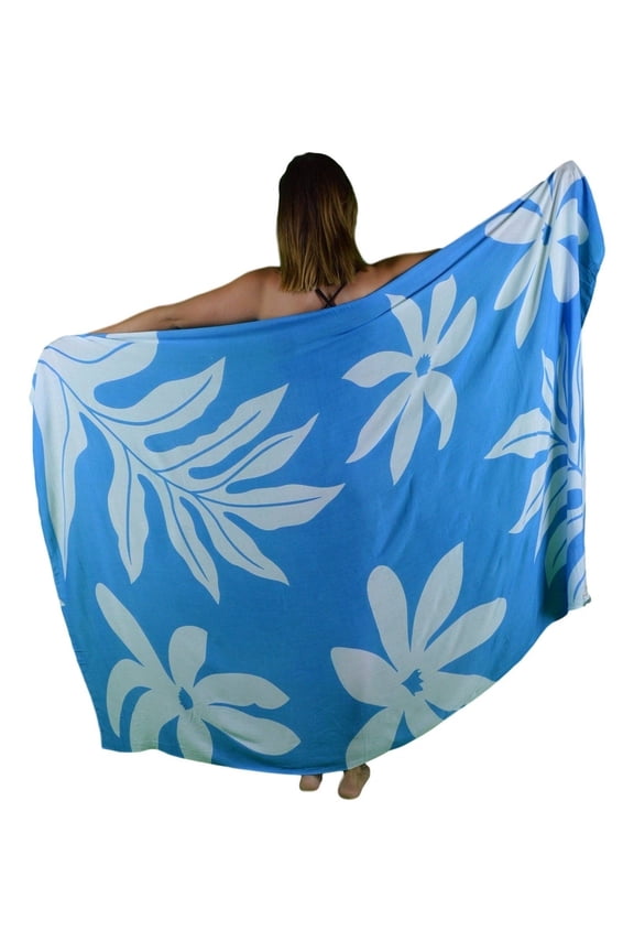 Island Style Women's Pareo Sarong Cover-up- Hawaiian Floral, Blue