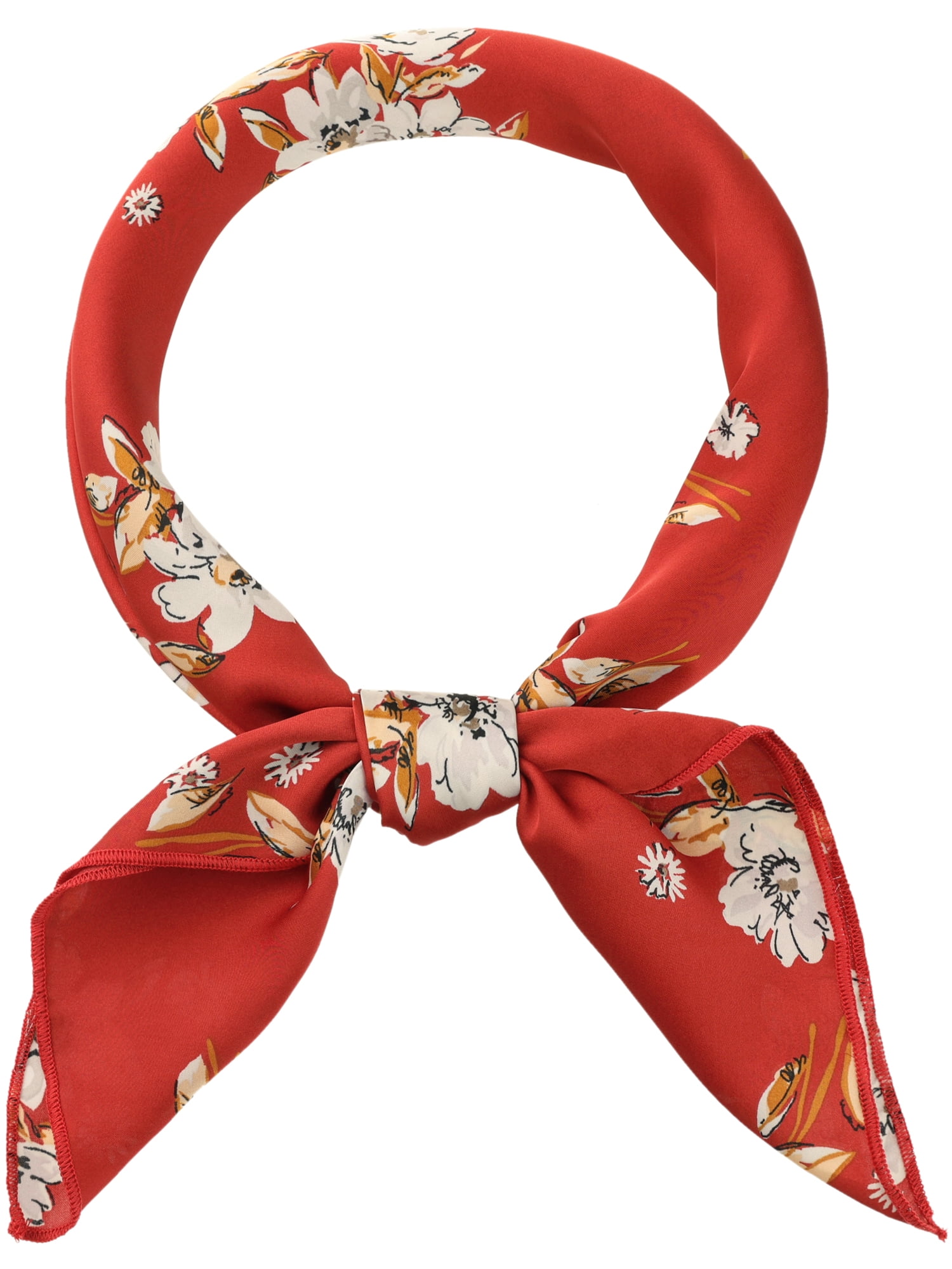 Floral Satin Scarves Square Silky Neck Scarf Skinny Long Hair Band