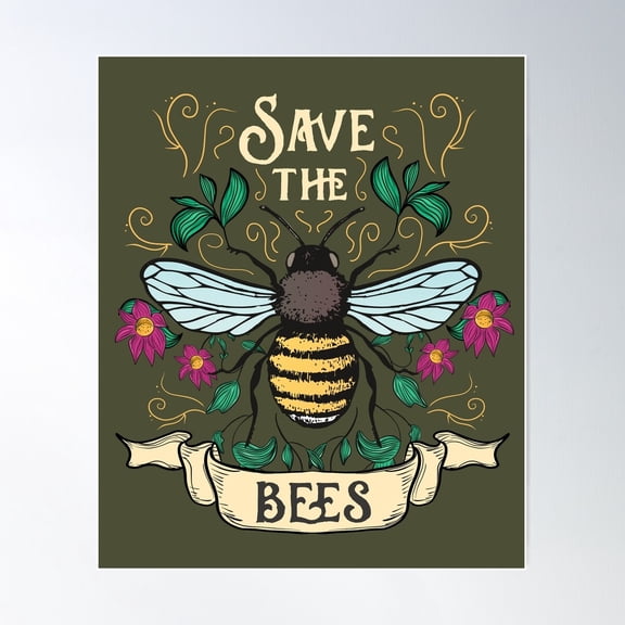 Floral Save The Bees Art For Beekeepers Poster Wall Art, Modern Wall Decor For Living Room Bedroom, 24x36 UNFRAMED
