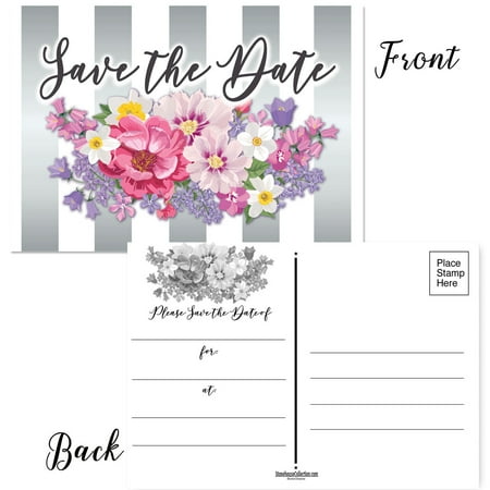 Floral Save The Date Postcards - Set of 40 Postcards