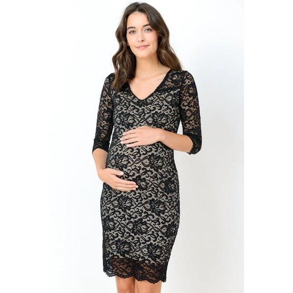 Floral Scallop Lace V-Neck Maternity Dress