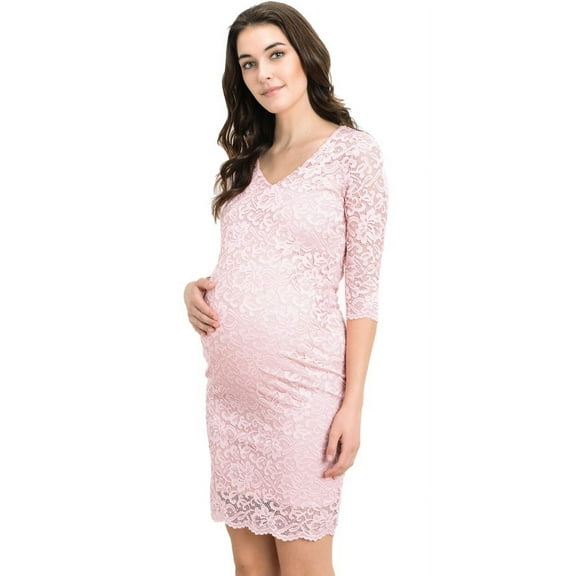 Floral Scallop Lace V-Neck Maternity Dress