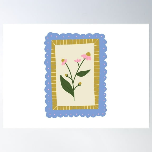 Floral Scalloped Frame Poster Wall Art, Modern Wall Decor For Living Room Bedroom, 8x12 UNFRAMED