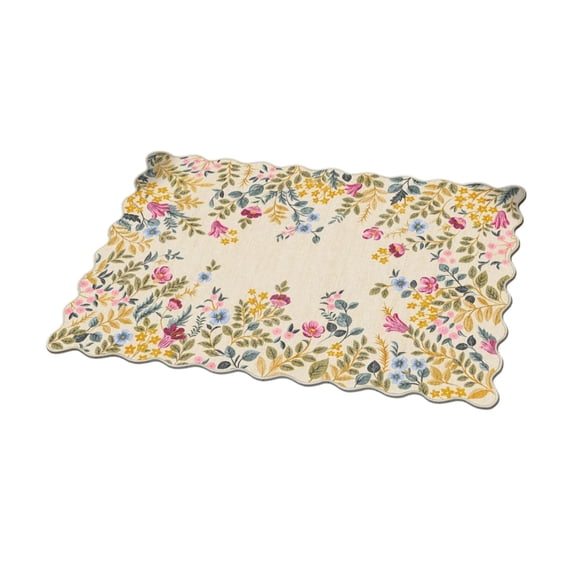 Floral Scalloped Welcome Door Mat, Non Artificial Coir Entrance Rug for Indoor Outdoor Home Decor(Beige,90x60cm/35x24in)