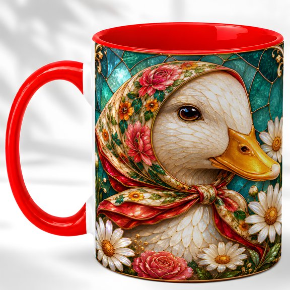 Floral Scarf Duck Coffee Mug, Garden Duck Mug, Ceramic 11 oz