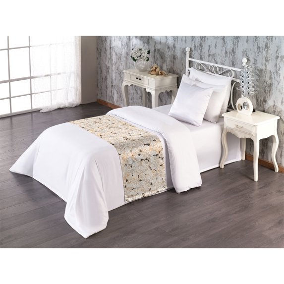 Floral Scene Bed Runner, Garden Feelings Flowers Boho Silhouettes with Neutral Colors Art, Decorative Accent Bedding Scarf for Hotels Homes & Guest Rooms, Twin, Salmon White Dark Cocoa, by Ambesonne