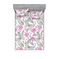 thumbnail image 1 of Floral Scene Fitted Sheet & Pillow Sham Set, Engraved Charcoal Look Delicate Rose Flowers with Butterfly Print, Decorative Printed 3 Piece Bedding Decor, King, Pastel Pink Taupe Grey, by Ambesonne, 1 of 1
