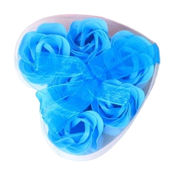Floral Scented Bath Rose Soap 6Pcs Flower Petals Soap with Heart Shaped Box for Wedding Valentine's Day Gifts (Blue)