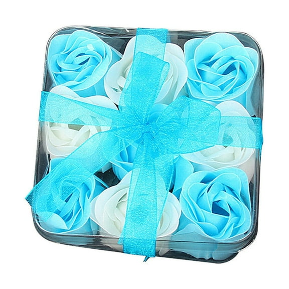 Floral Scented Bath Soap Rose Flower Petals 9 PCS Blue Rose Soap Petals in Gift Box for Anniversary Birthday Wedding Valentine’s Day Mother’s Day Rose Gift for Her Women Grandma Wife Sister Friends