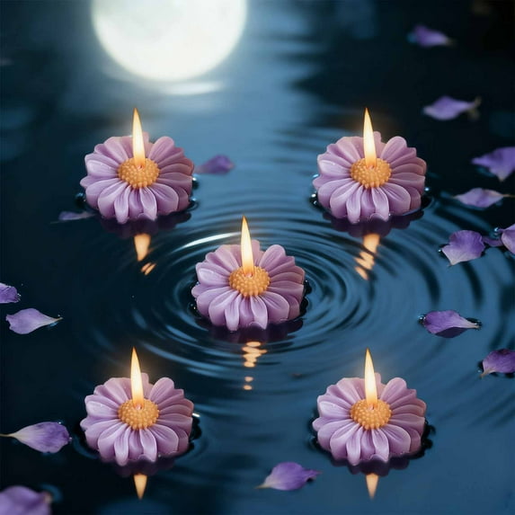 Floral Scented Candles Gift Floating Chamomile Bloom Tea Lights for Party Decor - 2 Packs Aromatherapy Soy Wax Candles for Home and Special Occasions(Purple)