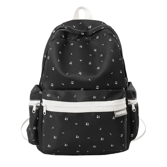 Floral School Backpack, Cute Aesthetic Backpack with Zippered Side Pocket, Waterproof Bookbag for Middle School College, Black