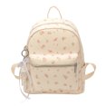 thumbnail image 1 of Floral School Backpack, PU Leather Waterproof Backpack with Pendant, Heavy Duty Mini Bookbag for Travel Work College, Beige, 1 of 10