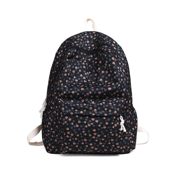 Aesthetic Floral School Backpack, Water Proof Backpack, Spacious Bookbag for Shopping Work College, Black