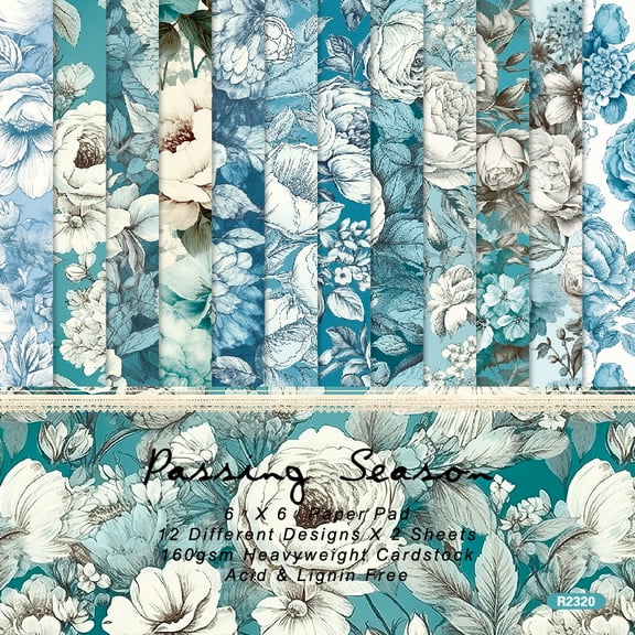 Floral Scrapbook Paper, 6'' x 6 '' Vintage Decoupage Cardstock Paper Pad for Aesthetic Bullet Junk Journal Photo Album Supplies 24 Sheets