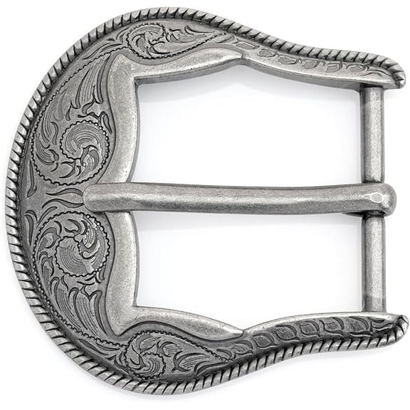 Floral Scroll Belt Buckle, Antique Brass and Silver Vintage Buckle for Leather Straps HRBK QCB97 (Antique Silver, 1 1/4 Inch (32mm))