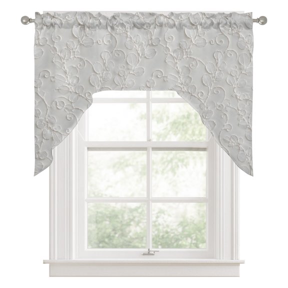 Floral Scrolls Swag Valances for Windows 56 x 36 Inch, Damask Floral Leaves Embossed Texture White Rod Pocket Light Filtering Window Topper for Kitchen Bathroom Bedroom Living Room