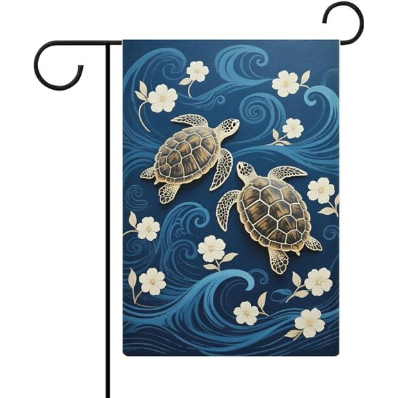 Floral Sea Turtle Garden Flag Double Sided Outdoor Yard Farmhouse Decoration 12 x 18 Inch