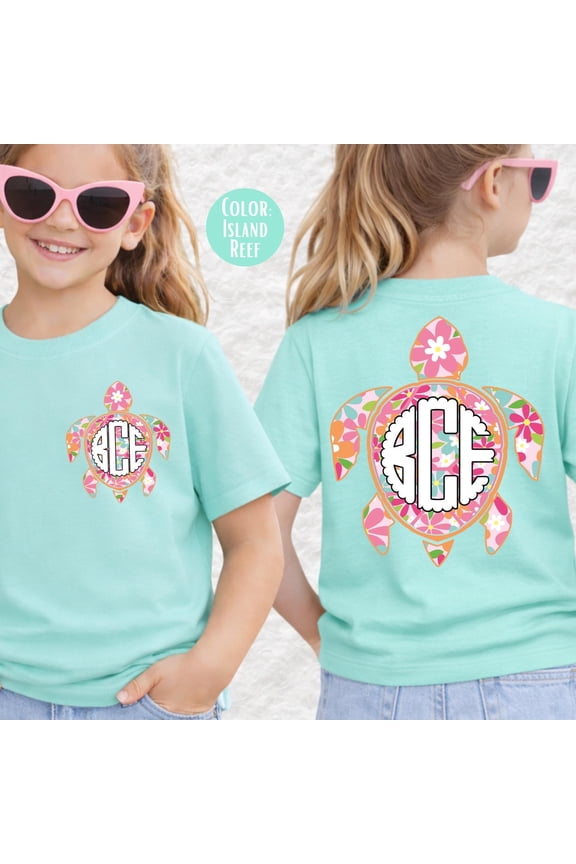 Floral Sea Turtle Monogram Shirt Summer Monogrammed Shirts