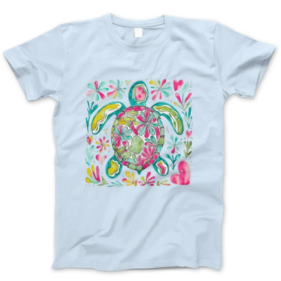 Floral Sea Turtle T-Shirt – Colorful Watercolor Turtle Graphic Tee, Cute Beach Vacation Summer Shirt for Women, Nature and Ocean Lover Gift