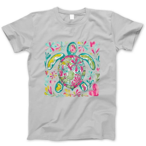 Floral Sea Turtle T-Shirt – Colorful Watercolor Turtle Graphic Tee, Cute Beach Vacation Summer Shirt for Women, Nature and Ocean Lover Gift