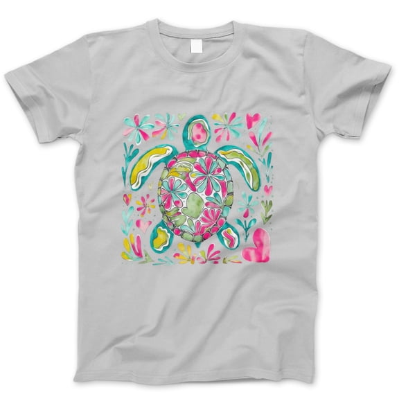 Floral Sea Turtle T-Shirt – Colorful Watercolor Turtle Graphic Tee, Cute Beach Vacation Summer Shirt for Women, Nature and Ocean Lover Gift