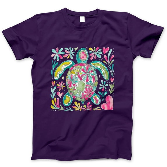 Floral Sea Turtle T-Shirt – Colorful Watercolor Turtle Graphic Tee, Cute Beach Vacation Summer Shirt for Women, Nature and Ocean Lover Gift