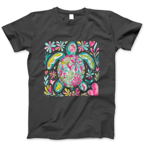 Floral Sea Turtle T-Shirt – Colorful Watercolor Turtle Graphic Tee, Cute Beach Vacation Summer Shirt for Women, Nature and Ocean Lover Gift