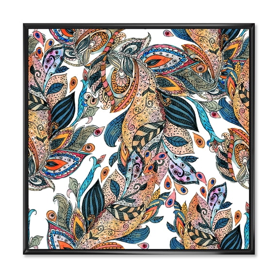 Floral Seamless Abstract Texture Pattern 16 in x 16 in Framed Painting Canvas Art Print, by Designart