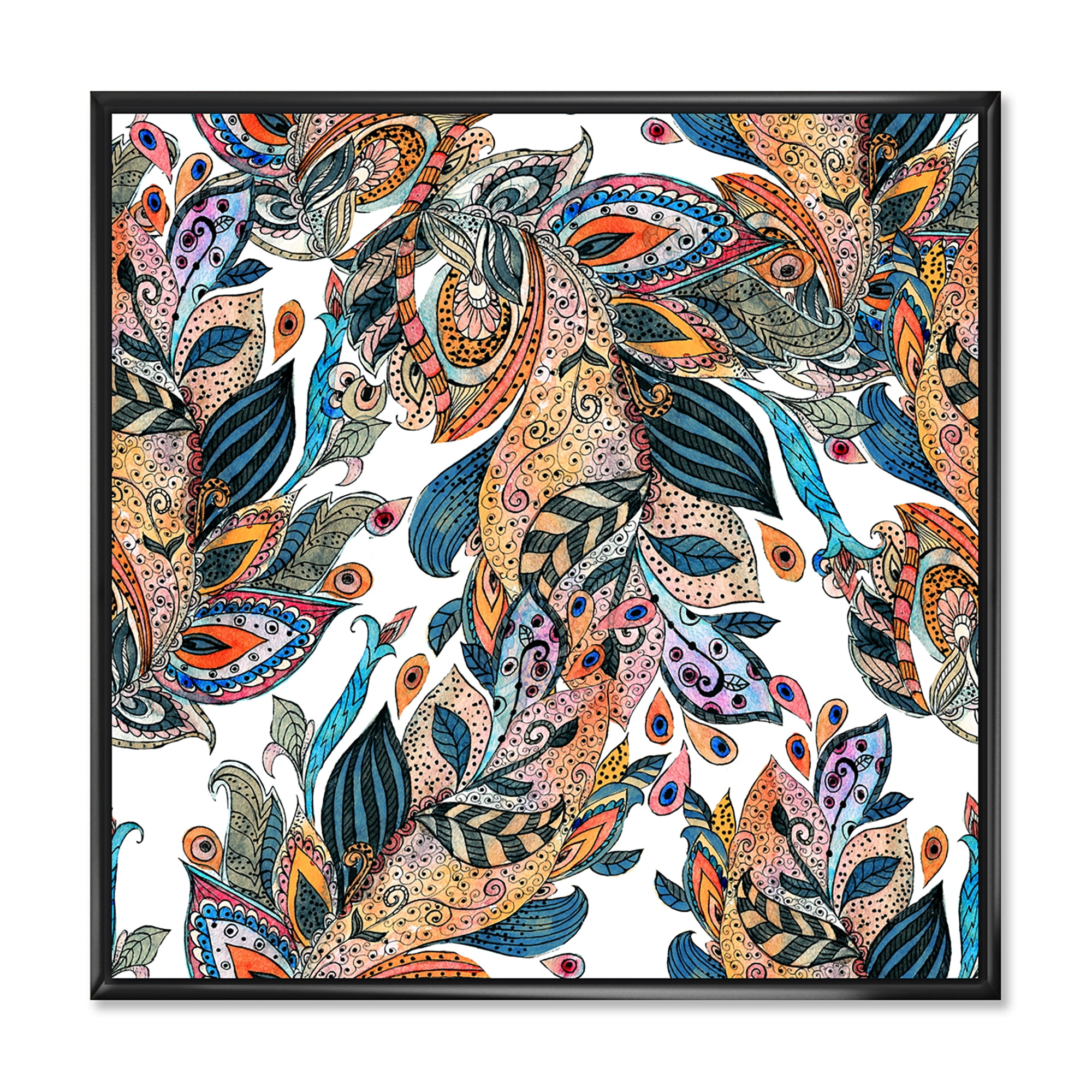Floral Seamless Abstract Texture Pattern 36 in x 36 in Framed Painting Canvas Art Print, by Designart