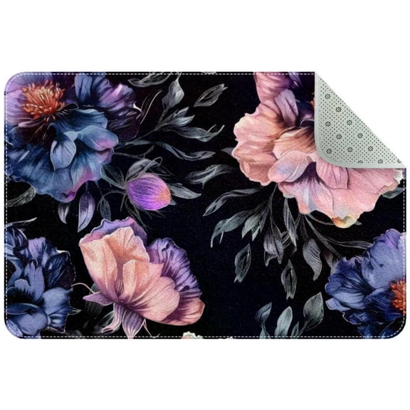 Floral Seamless Pattern Digital Print Small Area Rug, Non-Slip Door Mat Indoor Floor Mat, Washable Kitchen Rug Entrance DMat for Bedroom Living Room