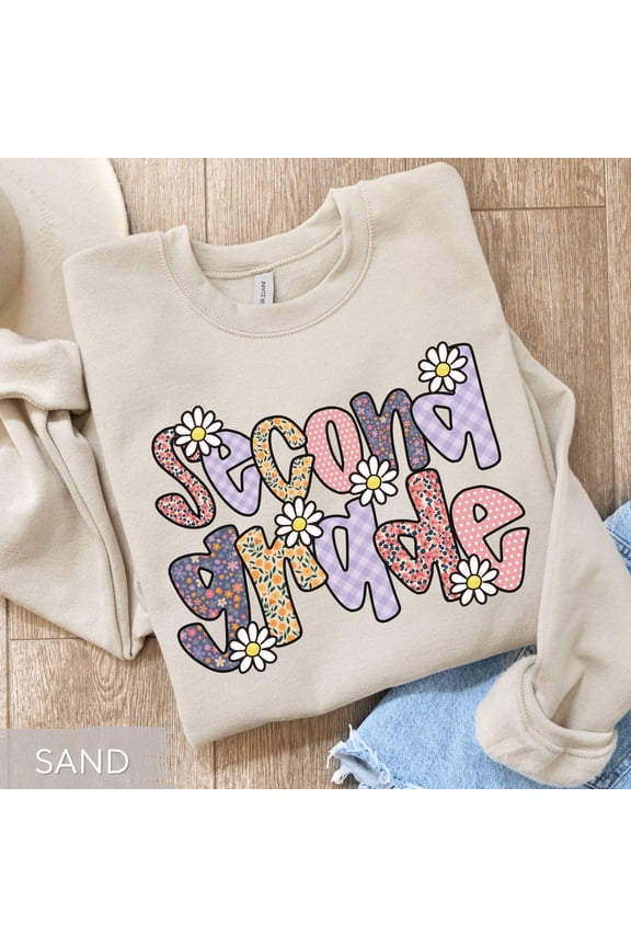 Floral Second Grade Teacher Sweatshirt: 2nd Grade Bubble Patterned Retro Teacher Sweater All Size S-5Xl