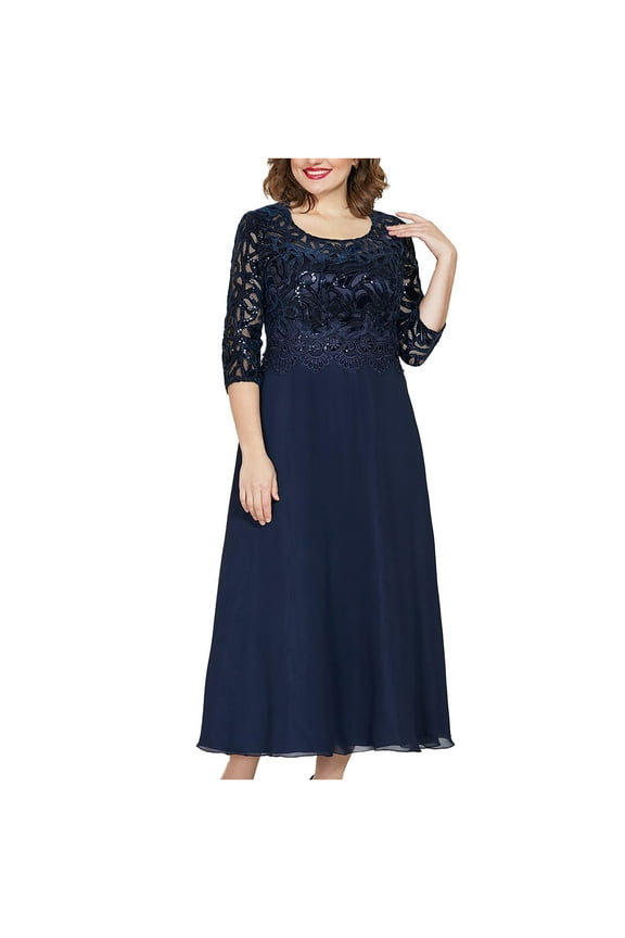 Floral Sequin Maxi Dresses for Wedding Guest,Women's Plus Size Elegant Lace 3/4 Sleeve Formal Evening Long Dresses