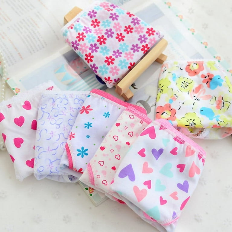 6Pcs 0-12 Years Old Baby Girls Underpants Flower Heart Cotton