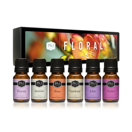 Floral Set of 6 Fragrance Oils - Premium Grade Scented Oil - Violet, Jasmine, Rose, Lilac, Freesia, Gardenia - 10ml