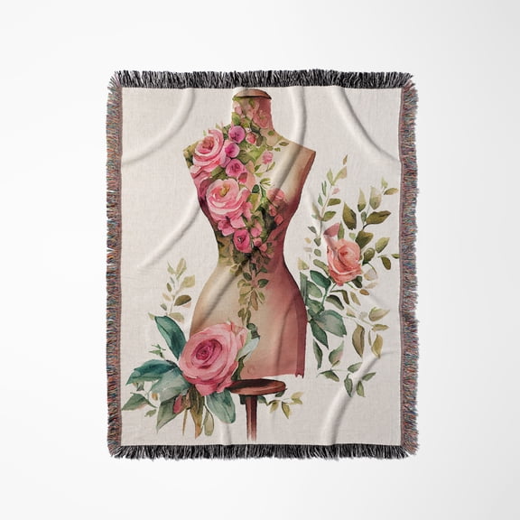 Floral Sewing Dress Form Illustration, Woven Blanket