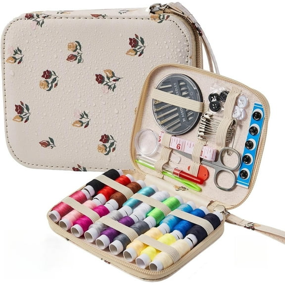 Floral Sewing Kit Printing Sewing Project Kits,Professional Sewing Supplies for Adults, Zipper Sewing Needles Set, 86 PCS Travel Sewing Accessory for Emergency, Home