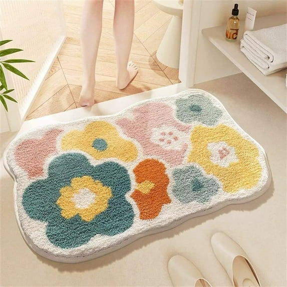 Floral Shag Bath Rug, Extra Soft, High Absorbent, Non-Slip Plush Shaggy Bath Carpet, Machine Washable, Great for Bathroom Floor, Tub and Shower