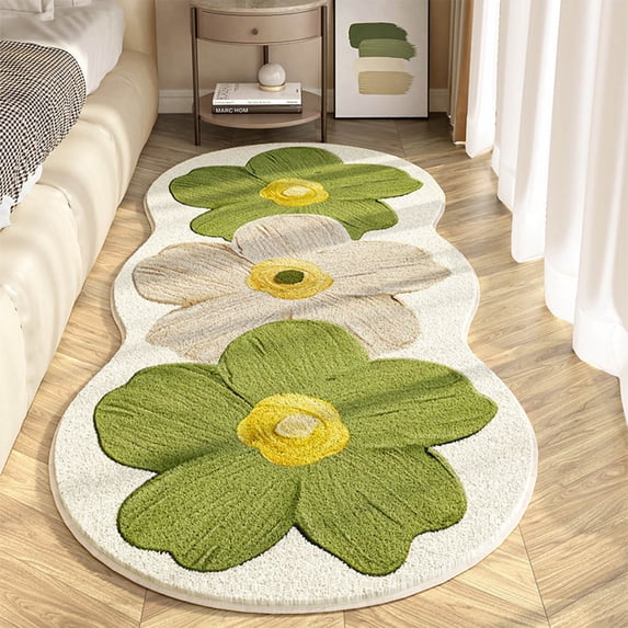 Floral Shaggy Runner Rug,Non-Slip Soft Absorbent Bath Mat with Cute 3D Flower Pattern,Machine Washable Indoor Carpet for Bedroom Living Room Bathroom Kitchen Entryway,Brown Beige Decor
