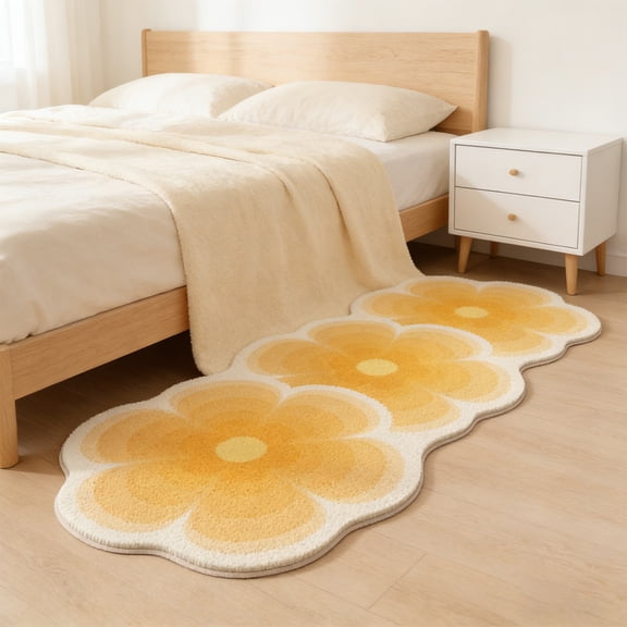 Floral Shaped Area Rug | Cute Bedroom Decor Floor Mat for Living Room | Green Yellow Red Blue Polyester Carpet | 40x120cm (15.75x47.24 in)