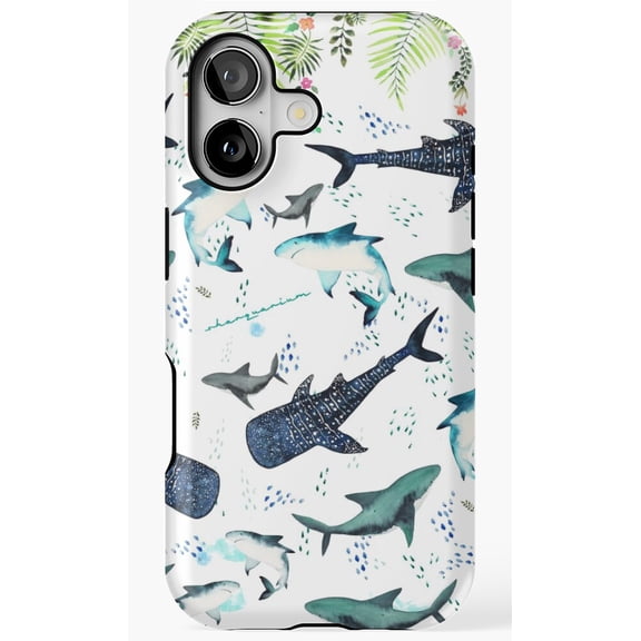 Floral Shark Pattern Ocean Animal Phone Case for iPhone 11 12 13 14 15 16 17 Pro Max