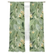 Floral Sheer Curtains 108 inches Long 2 Panels Set Sage Green Leaves Plants Branches Tiers Sheers Rod Pocket Small Window Short Curtains for Kitchen Cafe, Each 52" W x 108" L
